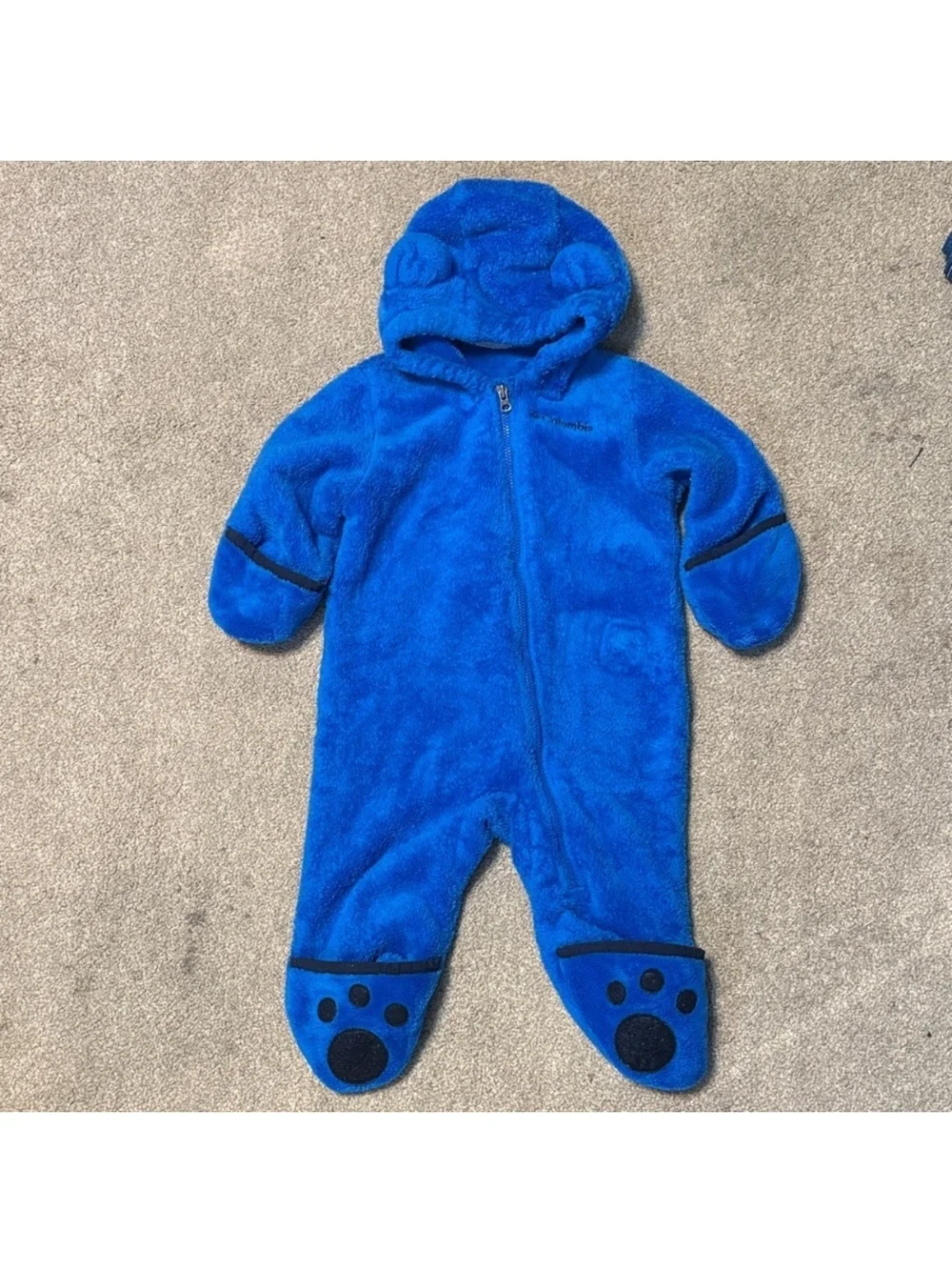 Columbia Royal Blue Plush Hooded Baby Footed One-Piece